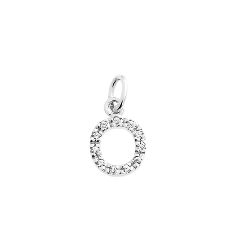 18 Kt White Gold Pendant O Letter with Cubic Zirconi (0,8 Cm)