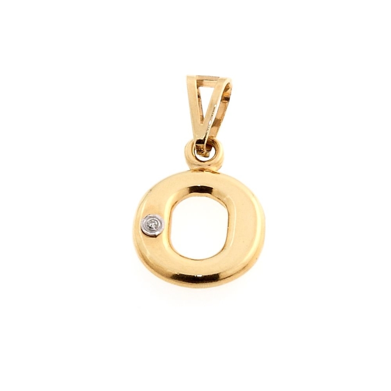 18 Kt Yellow Gold Pendant O Letter with Cubic Zirconia (1,5 Cm)
