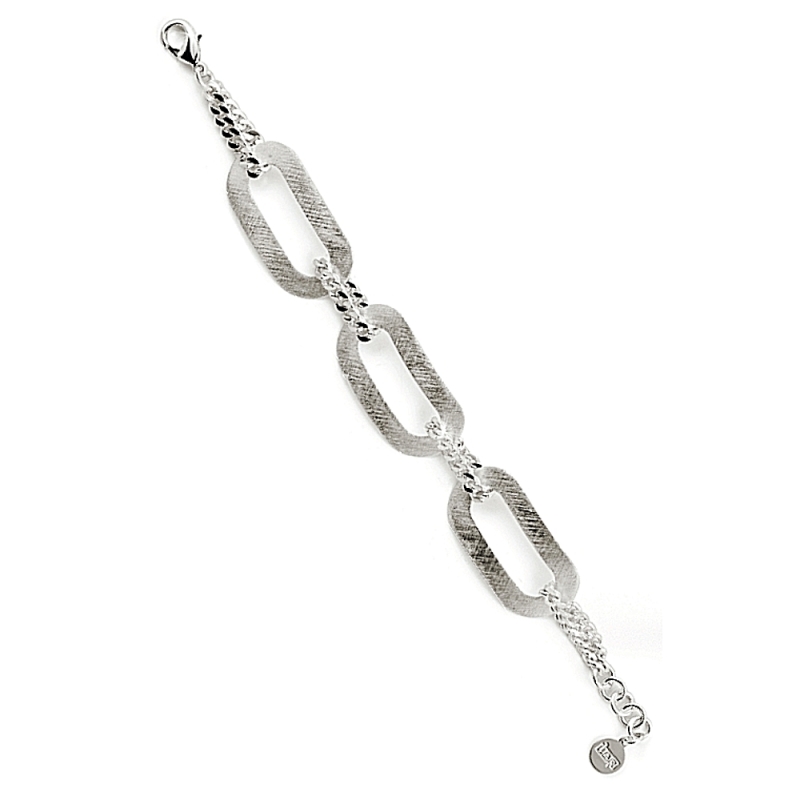 UNOAERRE - BRACCIALE in bronzo bianco con grumette e lastra ovale Cm. 17