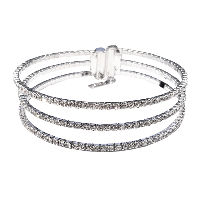 UNOAERRE - BRACCIALE in bronzo bianco tennis rigido 3 fili
