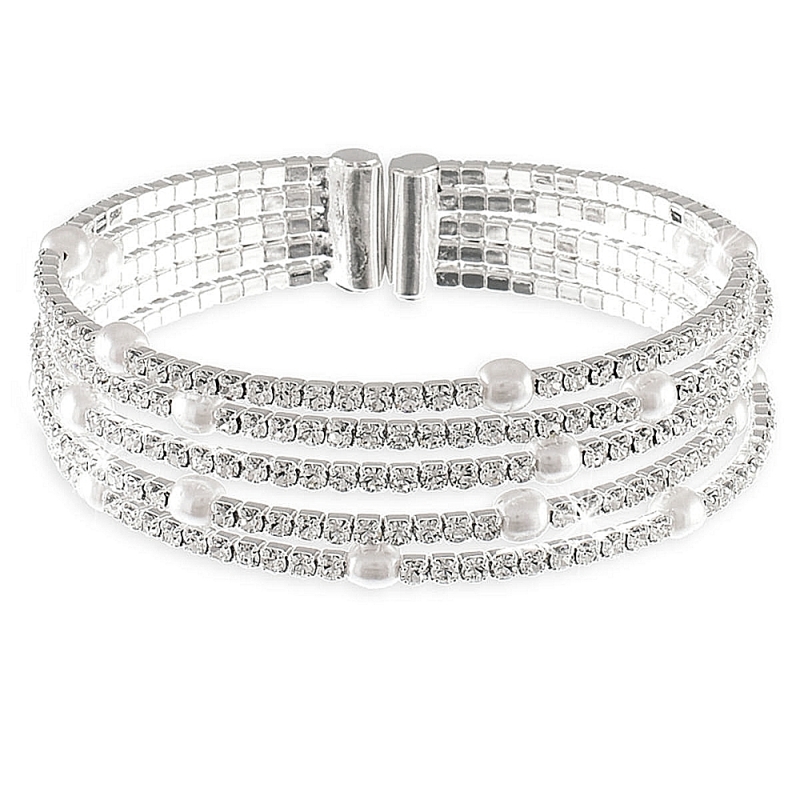 UNOAERRE - BRACCIALE in bronzo bianco flessibile con perle