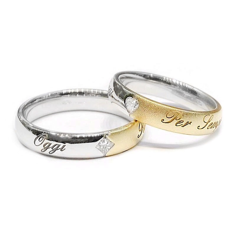 Two Wedding Rings in Bicolor Gold with Natural Diamonds mod. Ginevra