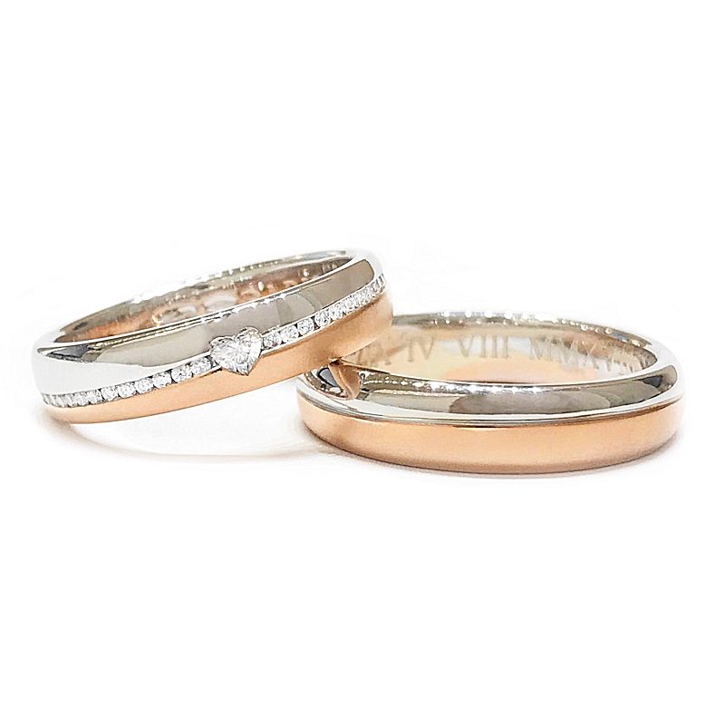 Two Wedding Rings in White & Rose Gold with Natural Diamonds mod. Djerba LUXURY