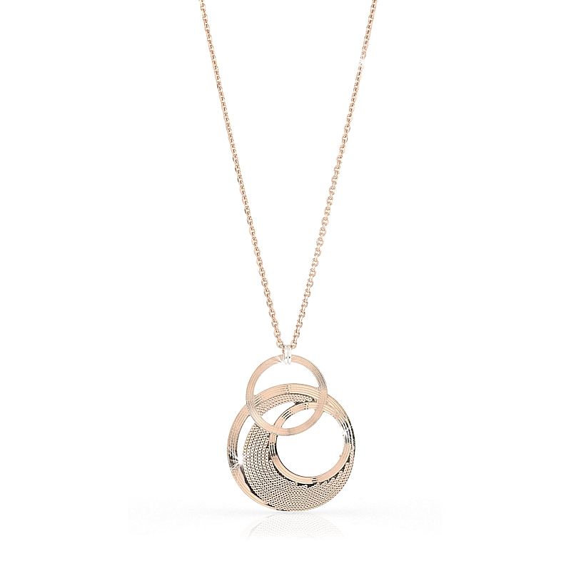 UNOAERRE - COLLANA in bronzo rosa bianco due cerchi Cm. 80