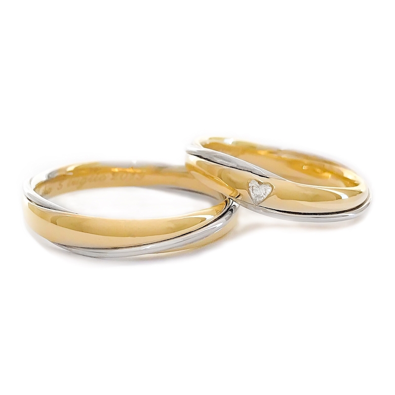 Two Wedding Rings in Yellow & White Gold with Natural Diamond mod. Kyoto