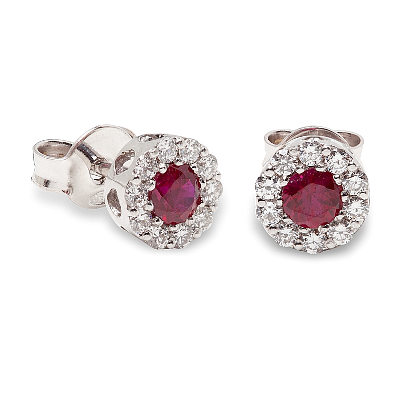 18 kt White Gold Earrings with Kt. 0,45 Ruby and Kt. 0,27 Natural Diamonds