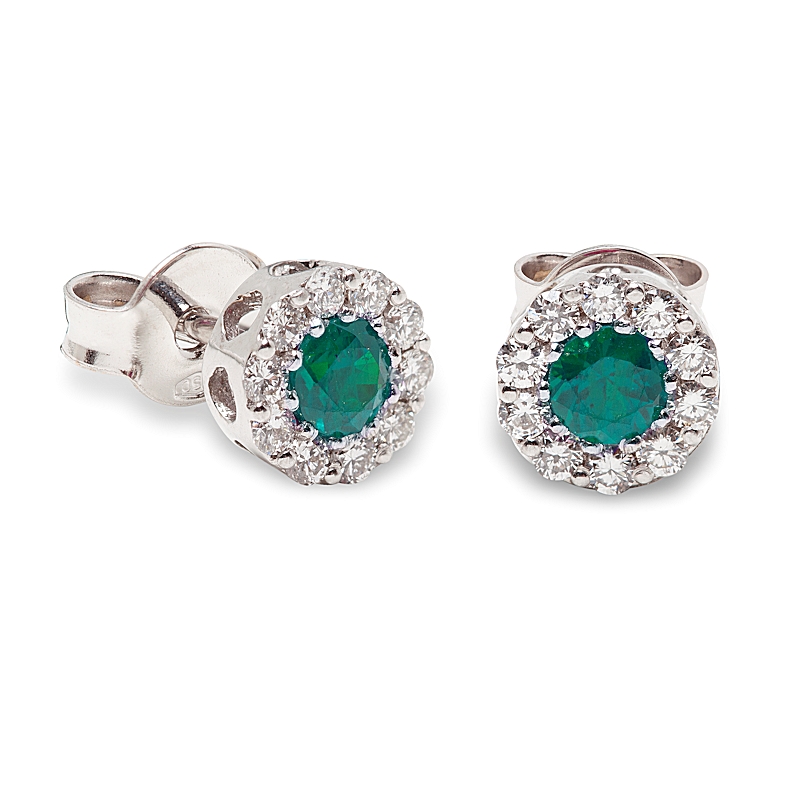 18 kt White Gold Earrings with Kt. 0,35 Emerald and Kt. 0,27 Natural Diamonds
