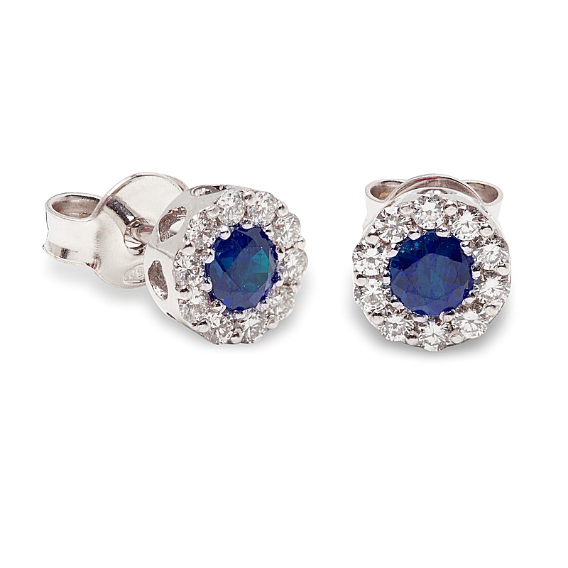 18 kt White Gold Earrings with Kt. 0,40 Sapphire and Kt. 0,27 Natural Diamonds
