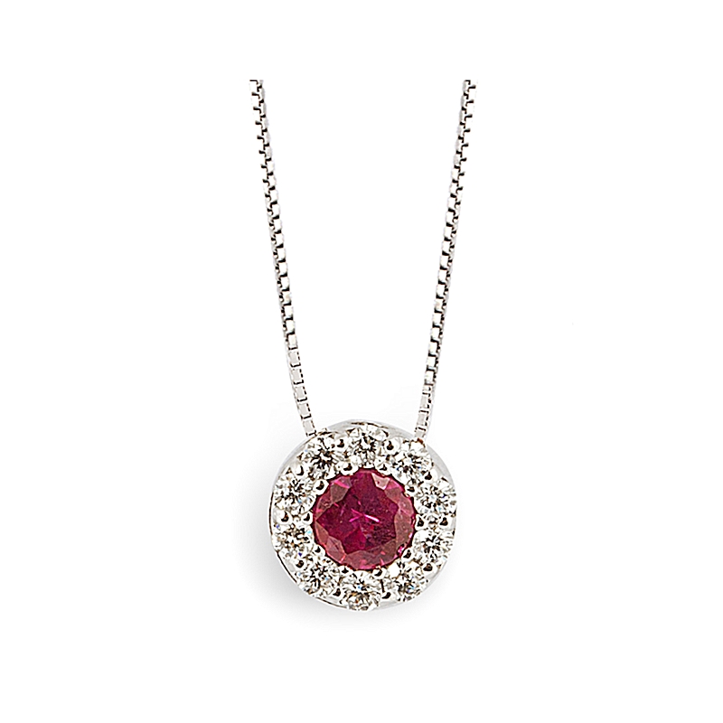 18 kt White Gold Necklace with Kt. 0,22 Ruby and Kt. 0,12 Natural Diamonds