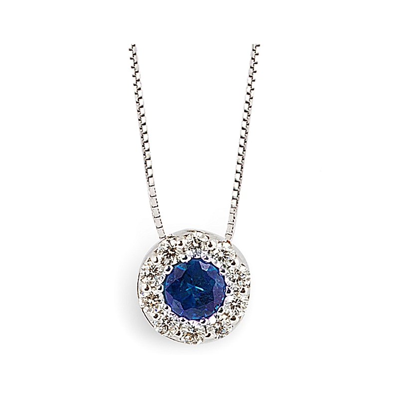 18 kt White Gold Necklace with Kt. 0,20 Sapphire and Kt. 0,12 Natural Diamonds