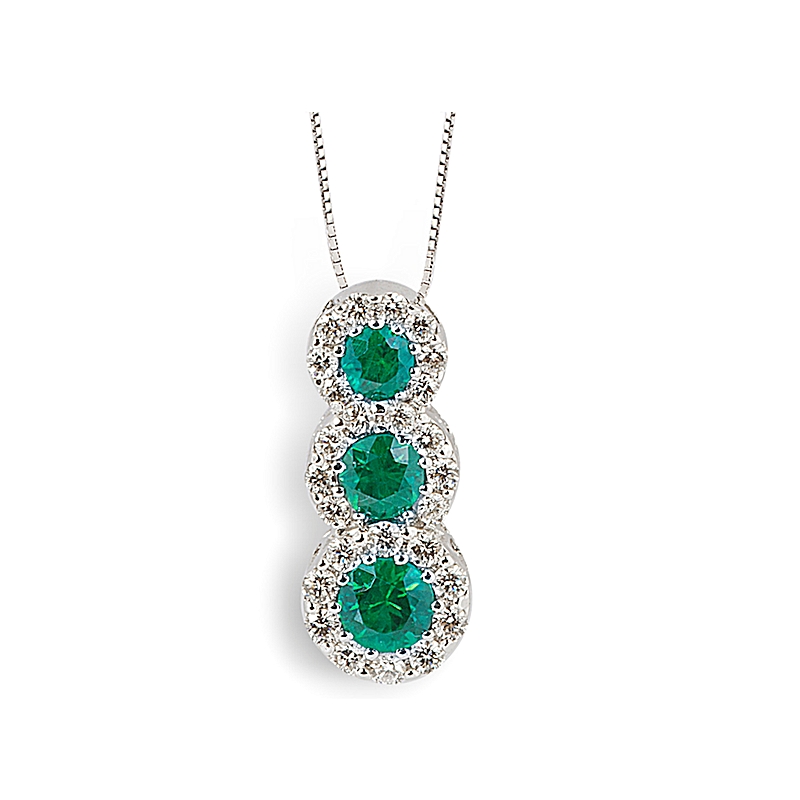 18 kt White Gold Necklace with Kt. 0,53 Emeralds and Kt. 0,32 Natural Diamonds
