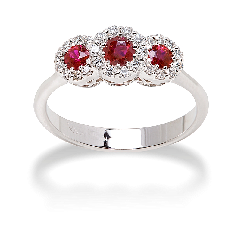 18 kt White Gold Ring with Kt. 0,50 Rubies and Kt. 0,27 Natural Diamonds