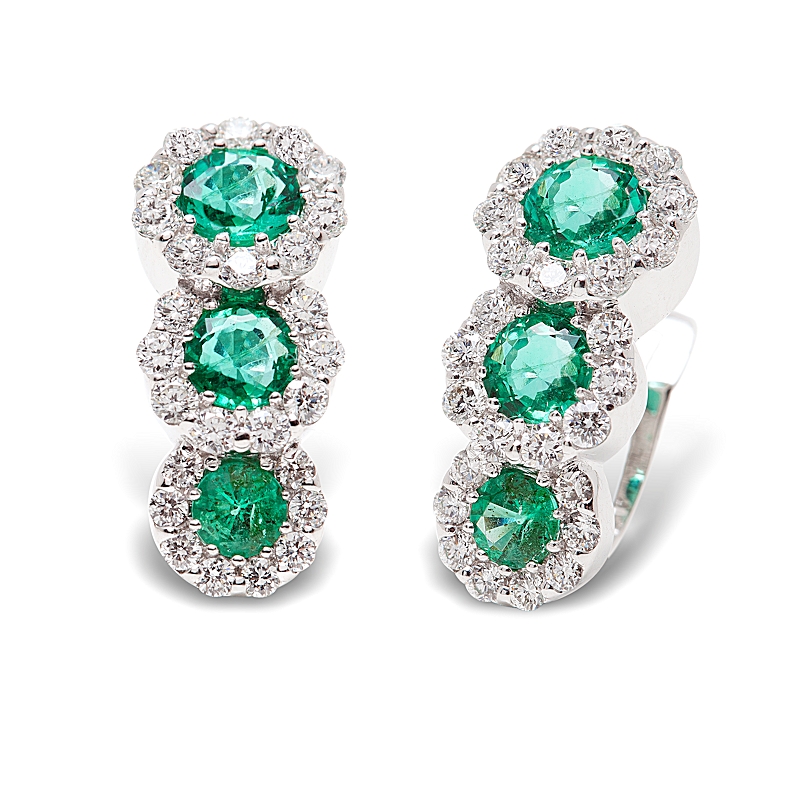 18 kt White Gold Earrings with Kt. 0,70 Emeralds and Kt. 0,44 Natural Diamonds