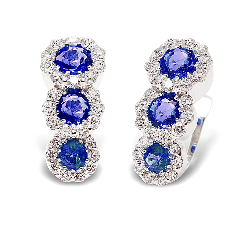 18 kt White Gold Earrings with Kt. 0,86 Sapphires and Kt. 0,44 Natural Diamonds