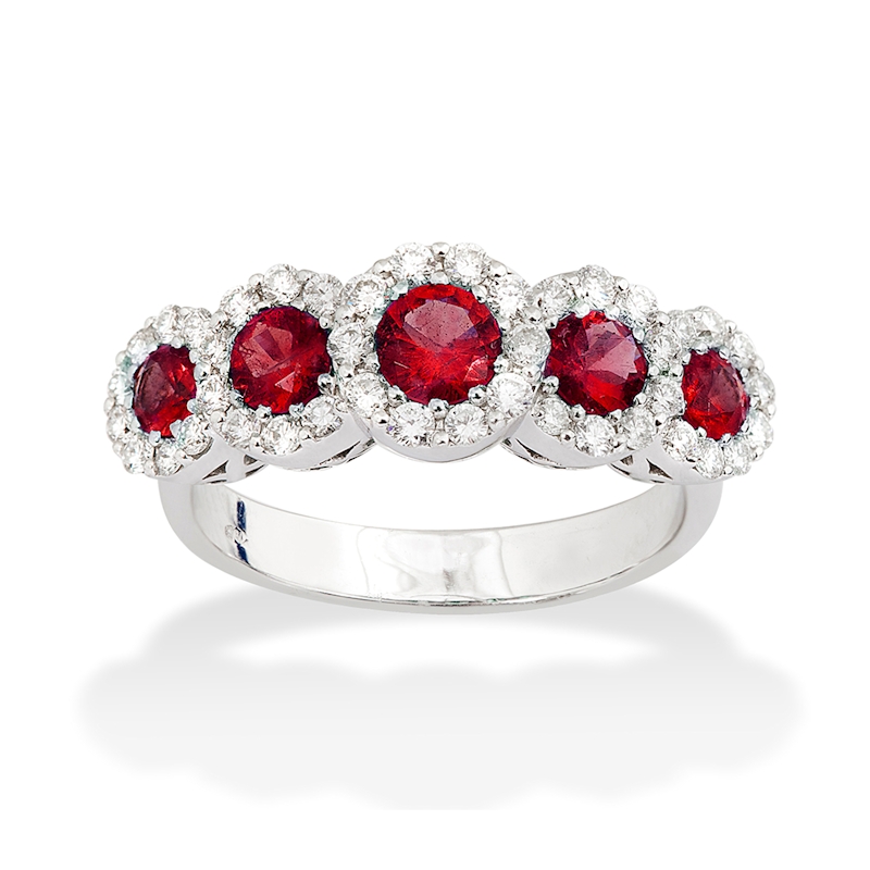 18 kt White Gold Ring with Kt. 0,65 Rubies and Kt. 0,35 Natural Diamonds