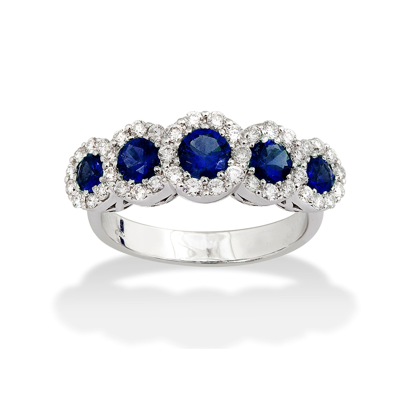 18 kt White Gold Ring with Kt. 0,90 Sapphires and Kt. 0,45 Natural Diamonds
