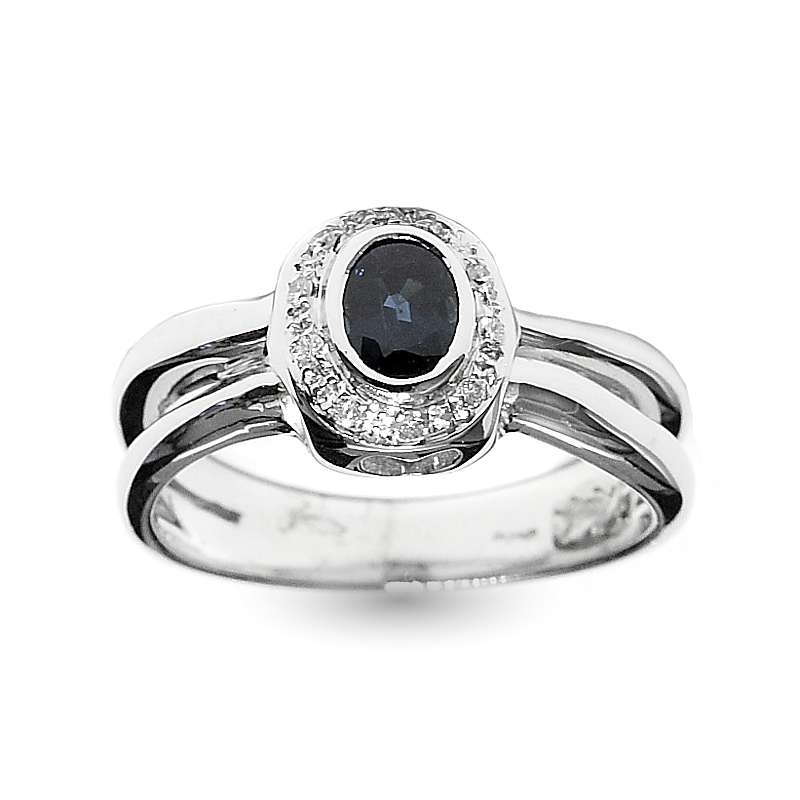 18 kt White Gold Ring with Kt. 0.65 Sapphire and Kt. 0.07 Natural Diamonds