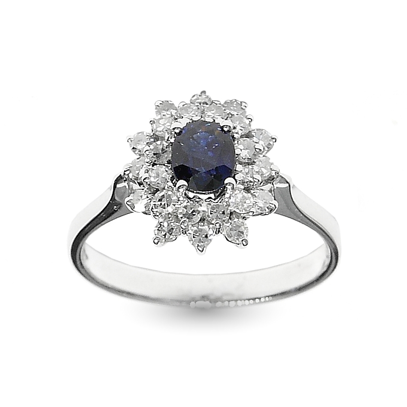 18 kt White Gold Ring with Kt. 0.48 Sapphire and Kt. 0.85 Natural Diamonds