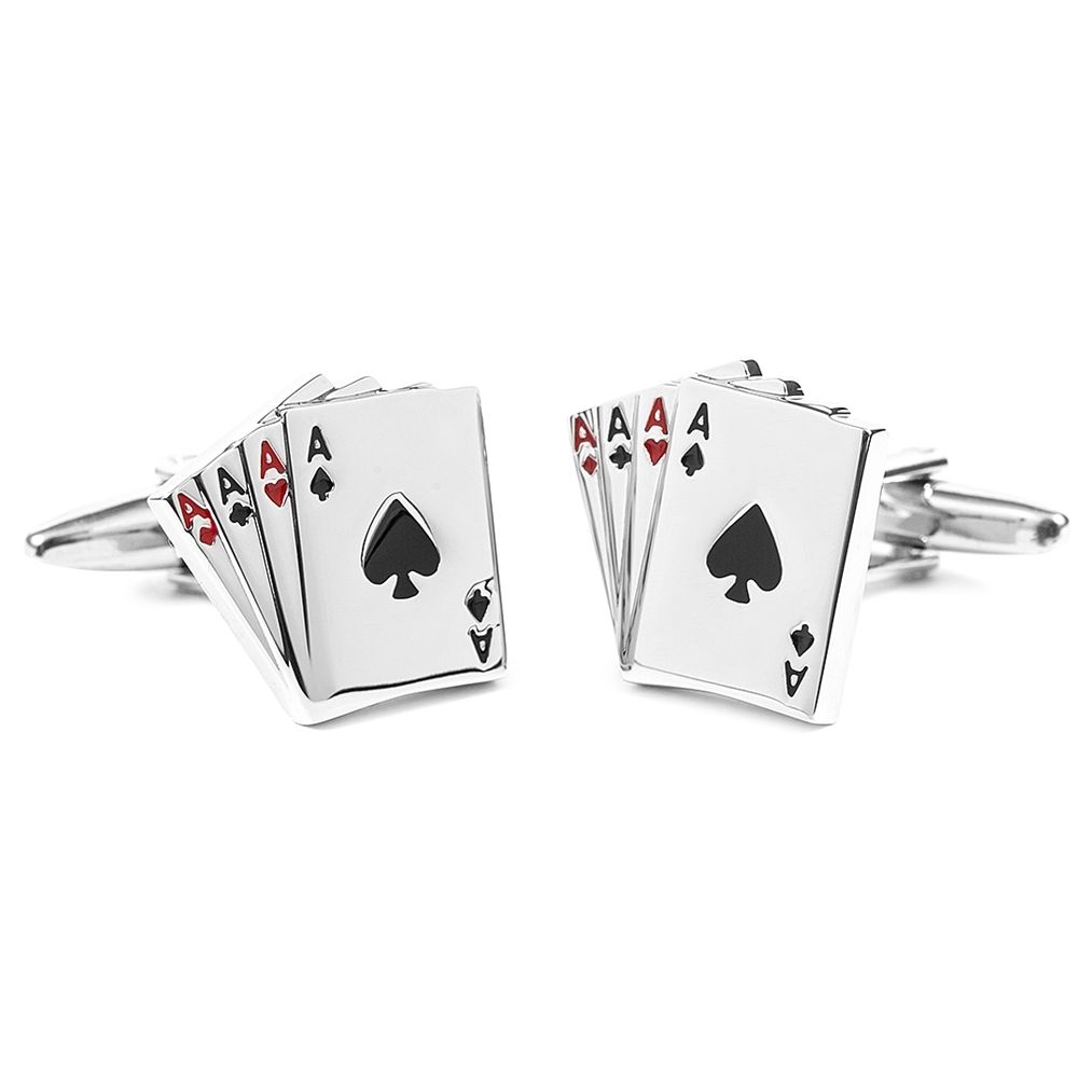GEMELLI DA POLSO CON FORMA DI POKER DI ASSI COLORE ARGENTO