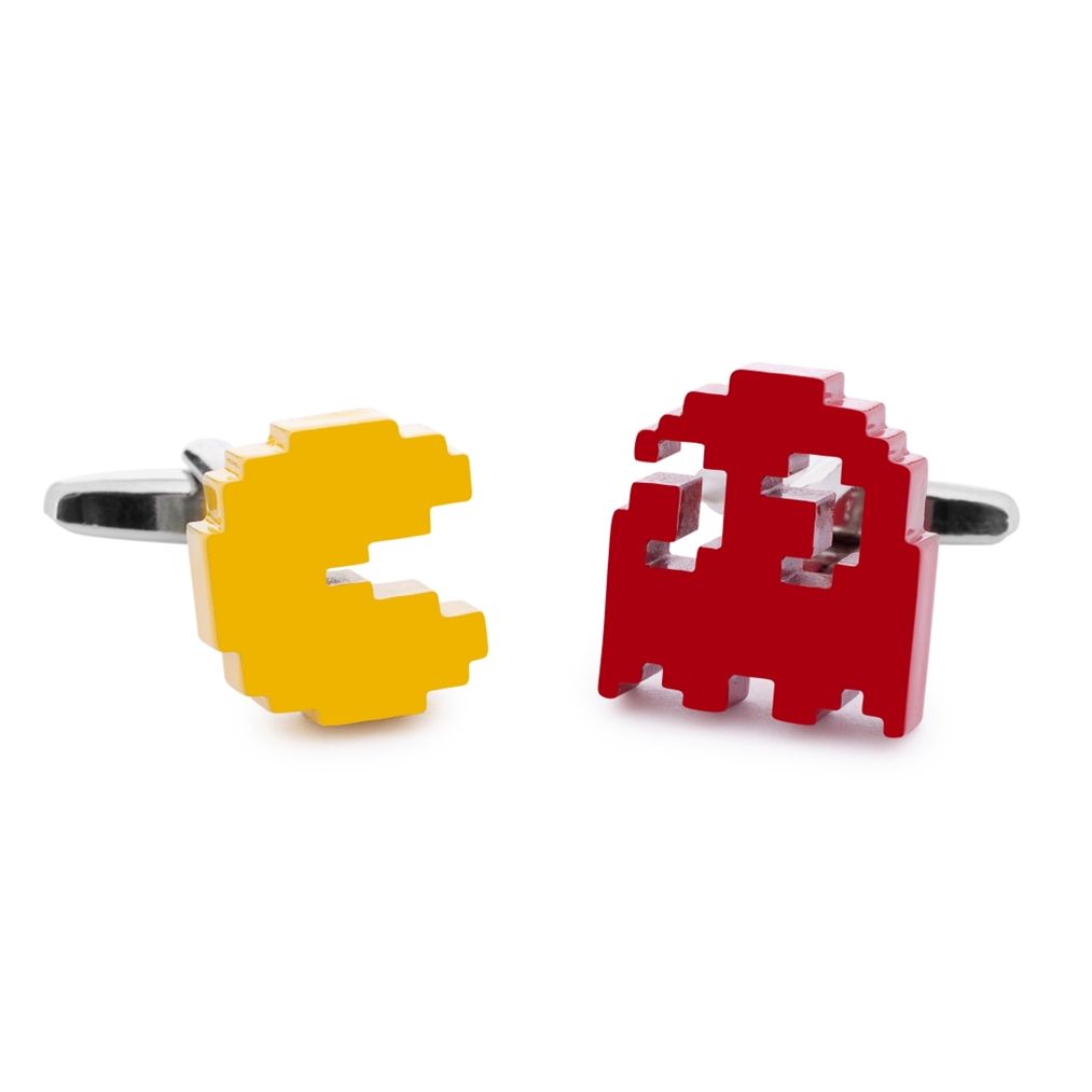 GEMELLI DA POLSO CON FORMA DI PERSONAGGI PACMAN SMALTO ROSSO E GIALLO