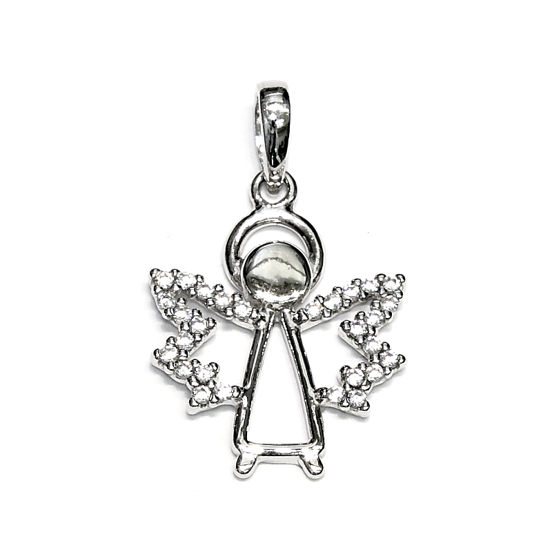 18 Kt White Gold Angel with Cubic Zirconia