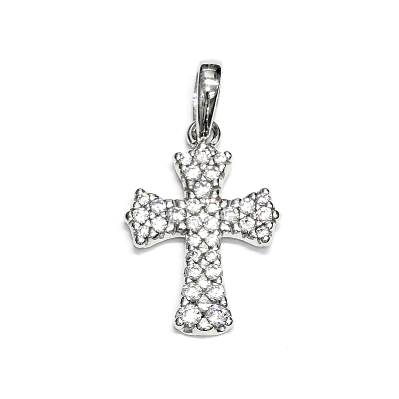 18 Kt White Gold Cross with Cubic Zirconia