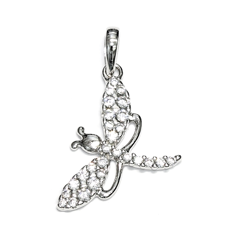 18 Kt White Gold Dragonfly with Cubic Zirconia