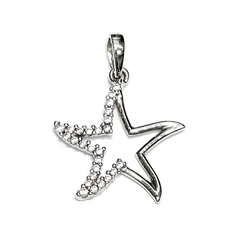 18 Kt White Gold Star with Cubic Zirconia