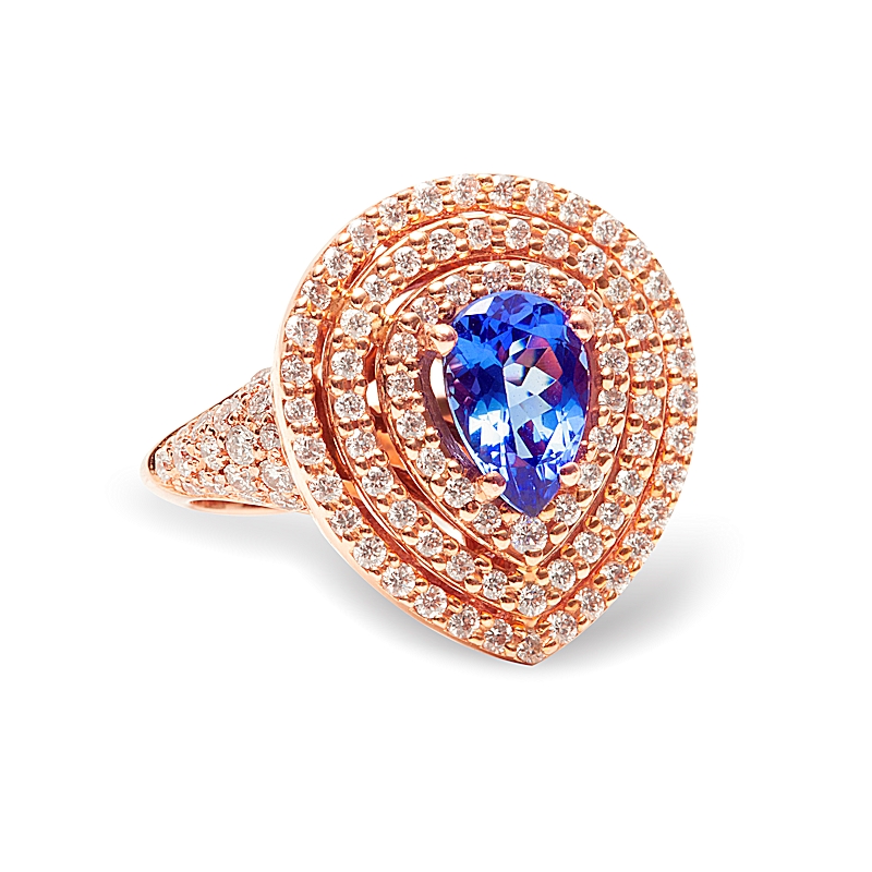 18 Kt Rose Gold Ring with Sapphire Kt. 1,49 and Natural Diamonds Kt. 1,94 F-VVS