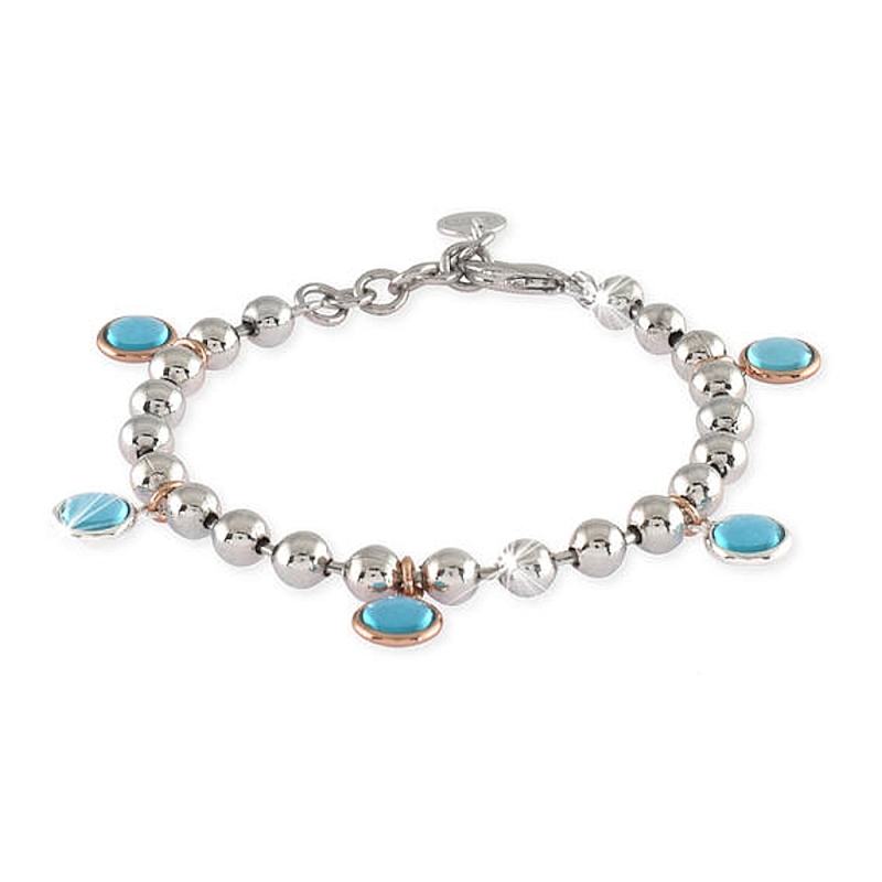 UNOAERRE - Bracciale catena a palline con pietre celesti