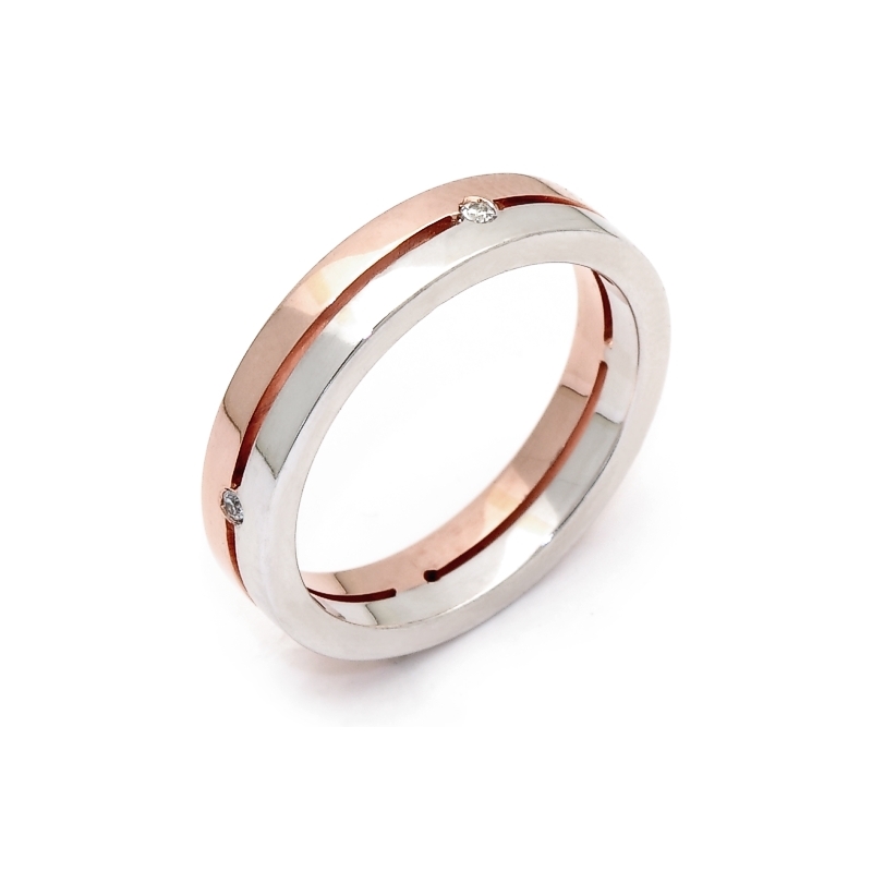 Two-Color Gold Wedding Ring Rose and White Mod. Bora Bora mm. 4,1