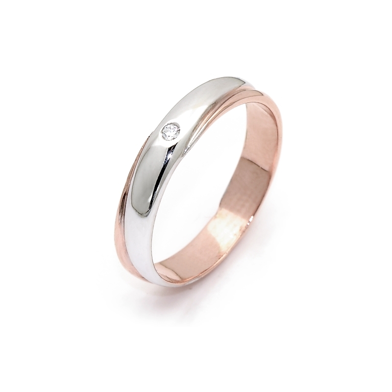 Two-Color Gold Wedding Ring Rose and White Mod. Rangiroa mm. 4,3