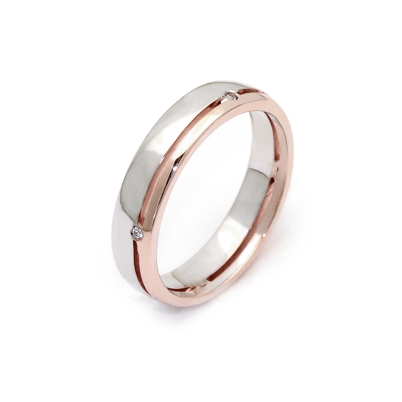 Two-Color Gold Wedding Ring Rose and White Mod. Moorea mm. 4,3