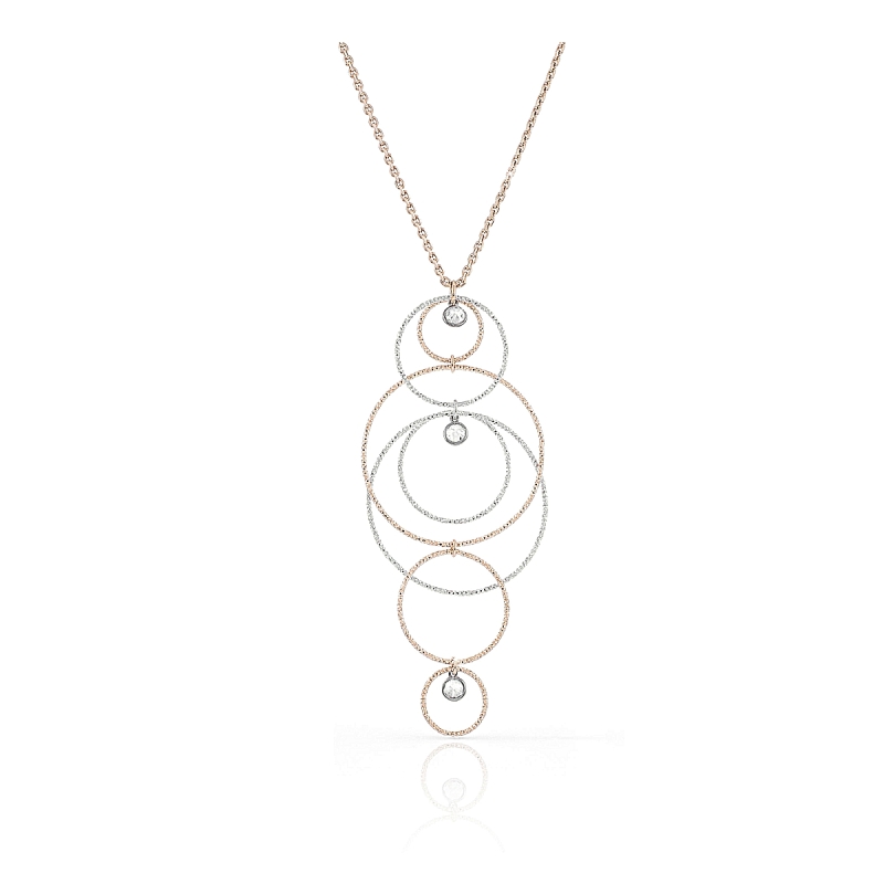 UNOAERRE - Collana in bronzo rosa con pendente di cerchi e strass