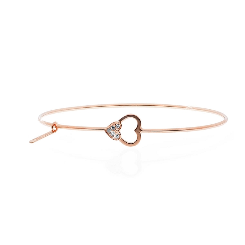 UNOAERRE - Bracciale in argento 925 mill. rigido con chiusura centrale cuore con zirconi