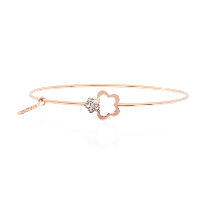 UNOAERRE - Bracciale in argento 925 mill. rigido con chiusura centrale fiore con zirconi