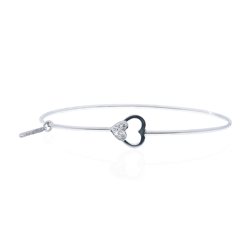 UNOAERRE - Bracciale in argento 925 mill. rigido con chiusura centrale cuore con zirconi