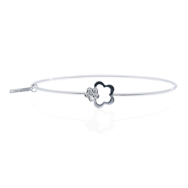 UNOAERRE - Bracciale in argento 925 mill. rigido con chiusura centrale fiore con zirconi