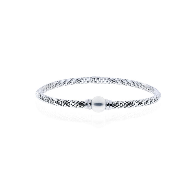 UNOAERRE - Bracciale in argento 925 mill. rigido maglia pop corn con perla centrale