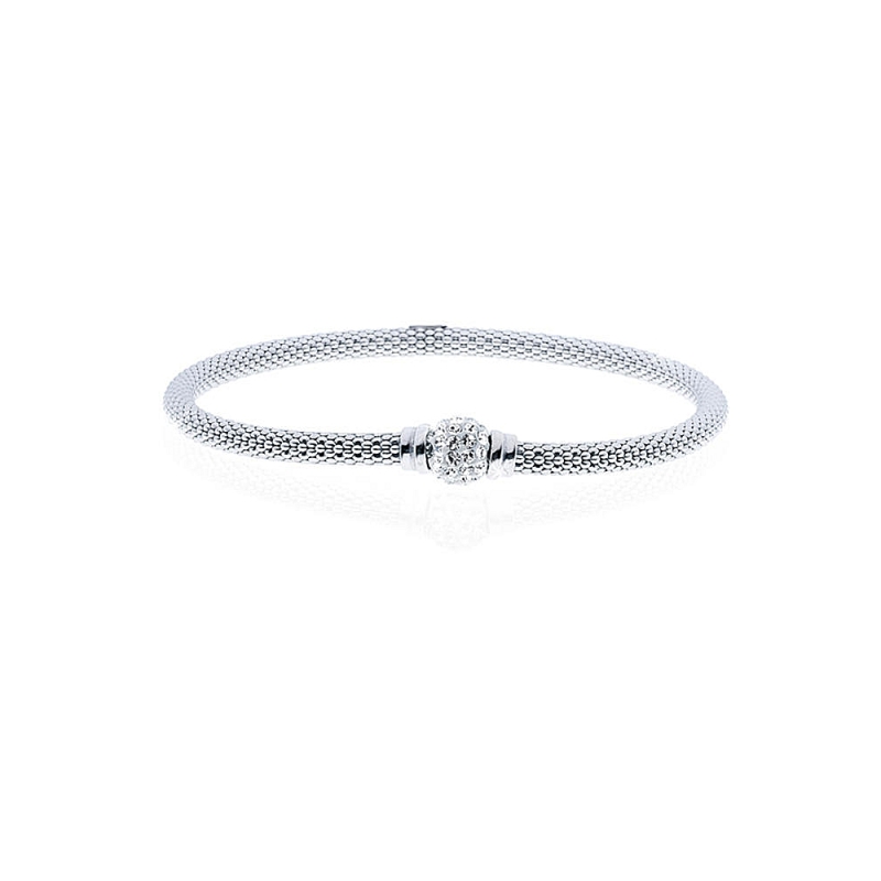UNOAERRE - Bracciale in argento 925 mill. rigido maglia pop corn con centrale di zirconi