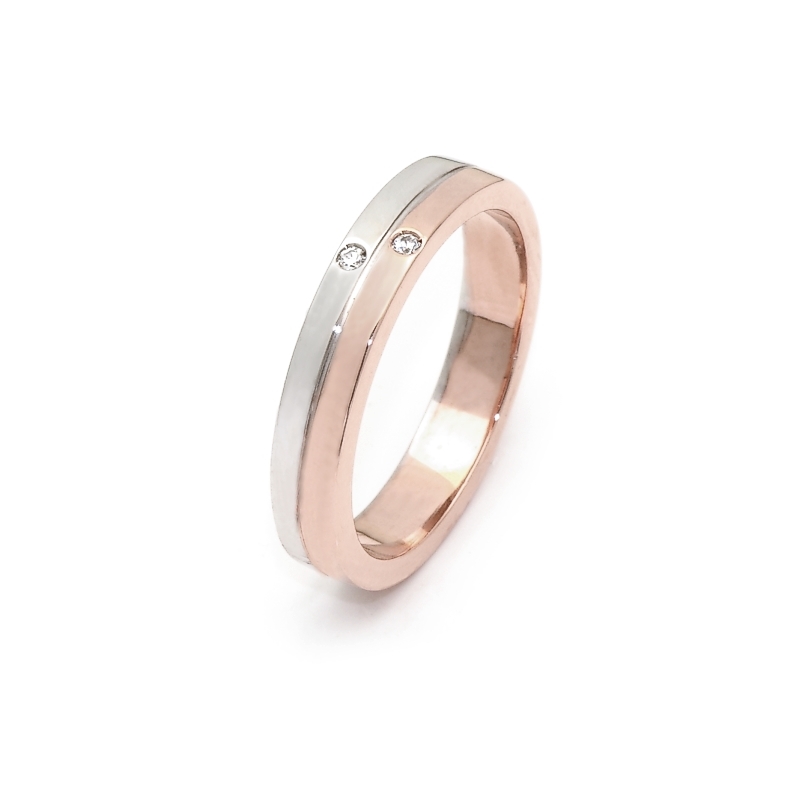 Two-Color Gold Wedding Ring Rose and White Mod. Sharm mm. 3,8