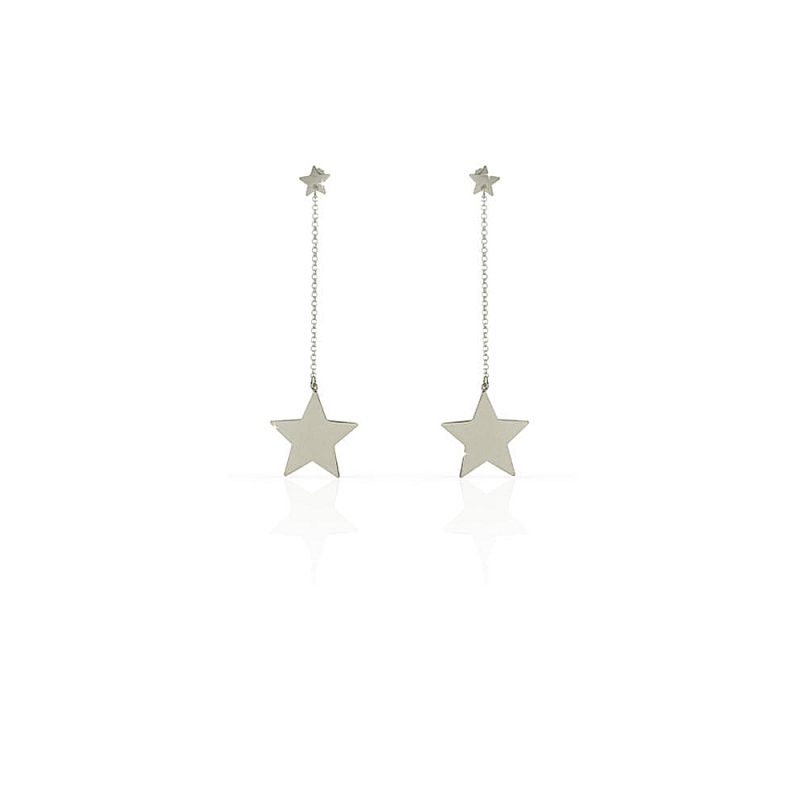 UNOAERRE - Orecchini in argento pendenti con piccola stella nel lobo e stella grande finale