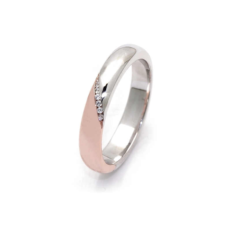 Two-Color Gold Wedding Ring Rose and White Mod. Rodi mm. 3,9