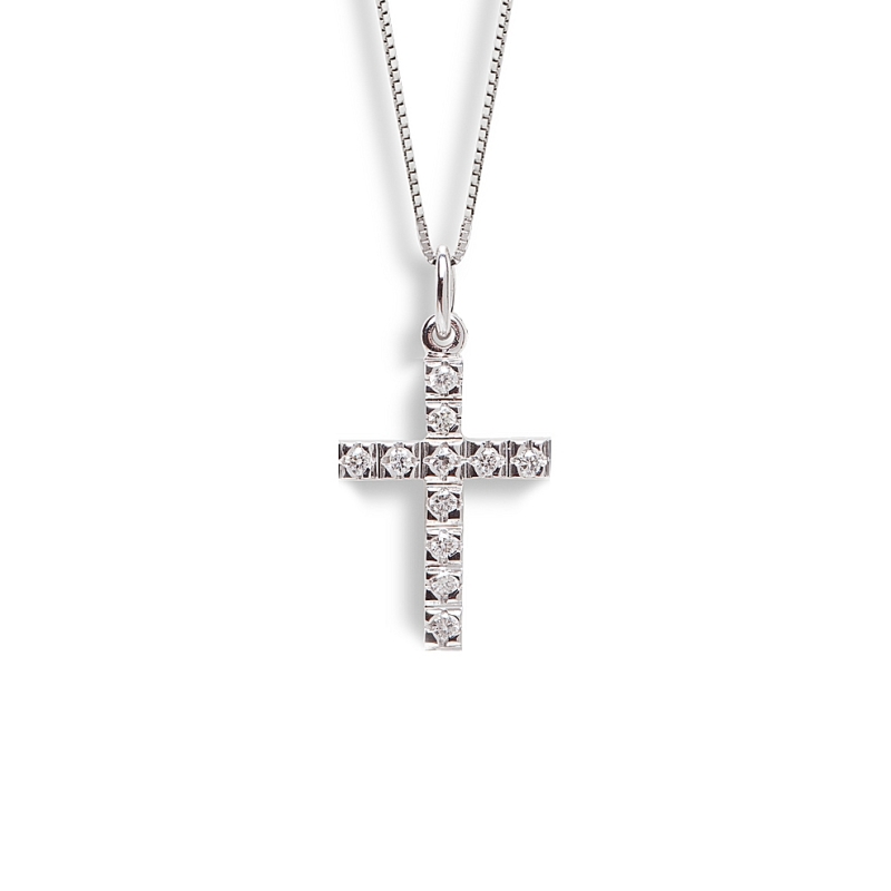 18 Kt. Gold Pendant Cross with 0,05 Ct. Natural Diamonds