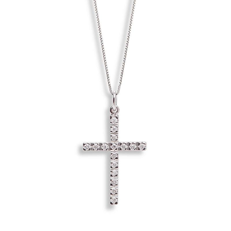 18 Kt. Gold Pendant Cross with 0,10 Ct. Natural Diamonds