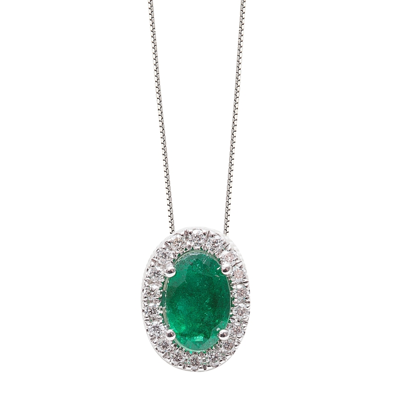 18 Kt. Gold Pendant with 0,45 Ct. Emerald and 0,07 Ct. Natural Diamond