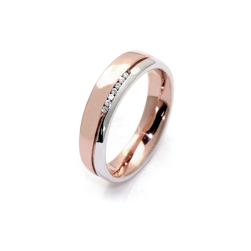 Two-Color Gold Wedding Ring Rose and White Mod. Rio mm. 3,8