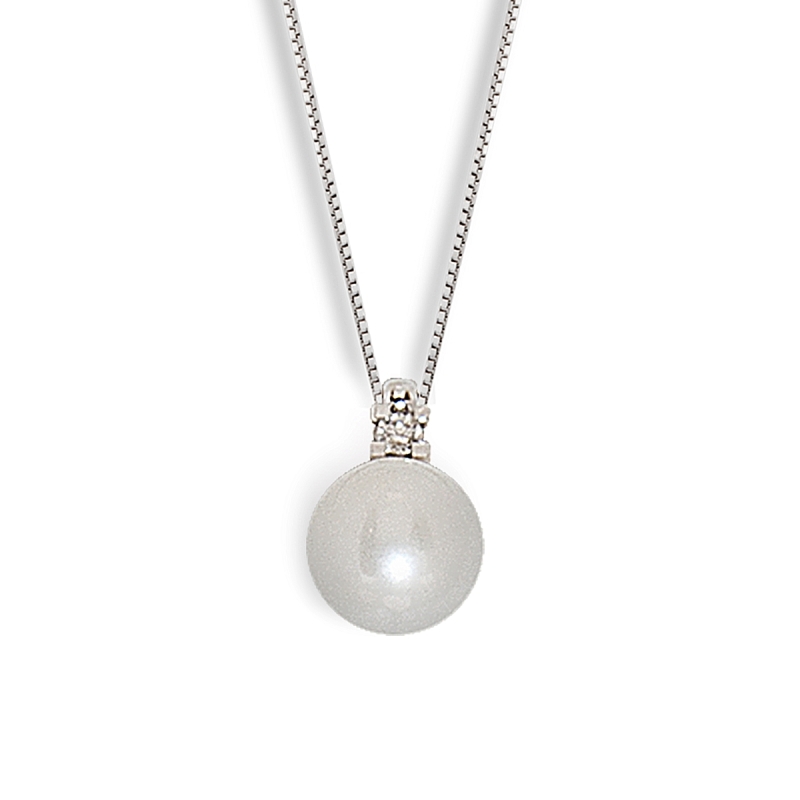 18 Kt. Gold Pendant with 7,5-8 mm. Pearl and 0,03 Ct. Natural Diamond