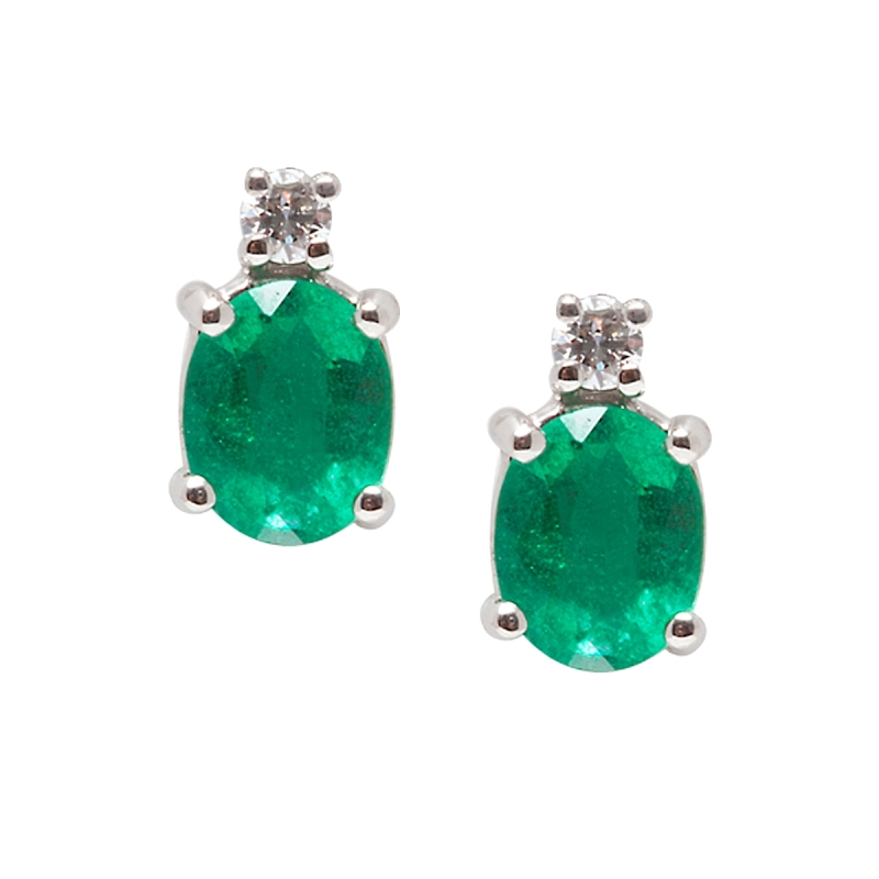 18 KT White Gold Earrings Emeralds Kt, 0,60 Diamonds Kt, 0,04