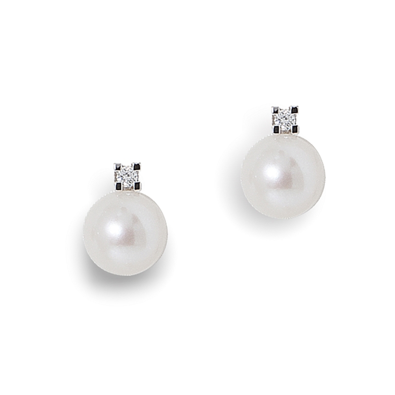 18 KT White Gold Earrings Pearls mm. 7-7,5 Diamonds Kt, 0,04
